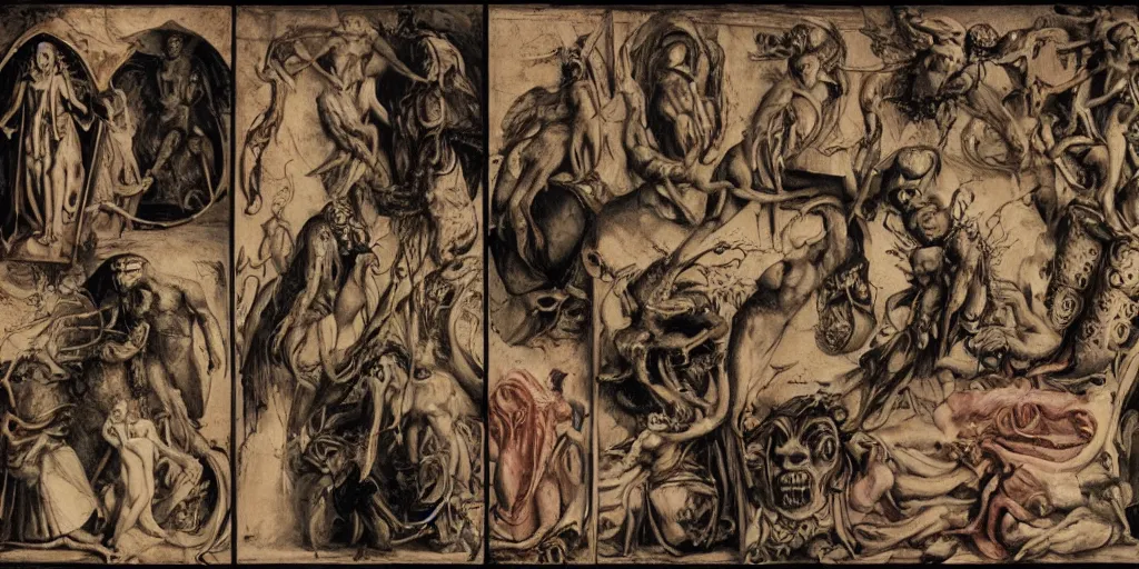 Image similar to rough collage of renaissance alchemical engravings, body horror, allegorical, francois dufrene, cy twombly, y 2 k cyberpunk, early cgi, oozing wounds, demonic possession