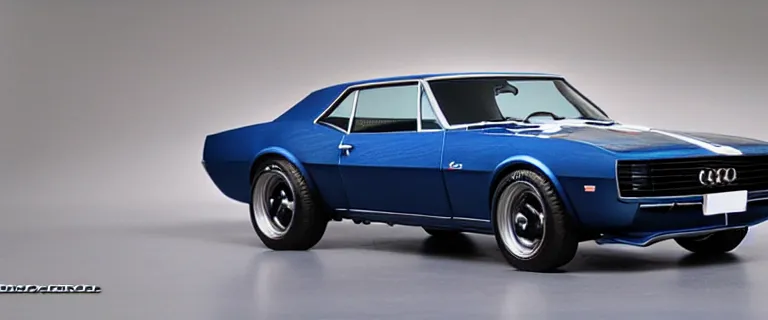 Prompt: denim blue audi camaro b 1 ( 1 9 6 7 ), restomod, establishing shot