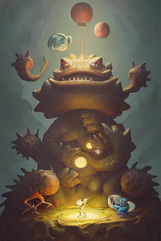 Image similar to hieronymus bosch, greg rutkowski, anna podedworna, painting of pokemon geodude king k rool