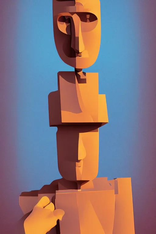 Image similar to cubist moai statue cutout digital illustration cartoon colorful beeple