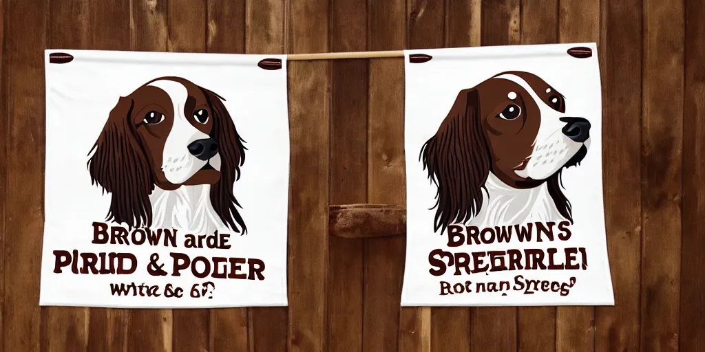 Prompt: brown and white sprocker spaniel pub banner