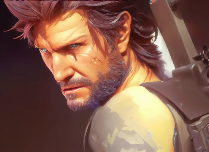 Image similar to highly detailed portrait of solid snake, in no game no life, stephen bliss, 8 k, unreal engine, fantasy art by greg rutkowski, loish, rhads, ferdinand knab, makoto shinkai and lois van baarle, ilya kuvshinov, rossdraws, tom bagshaw, global illumination, radiant light, detailed and intricate environment