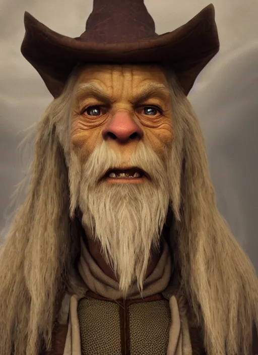 Prompt: portrait of a goblin as gandalf, trending in artstation, cinematic lighting, studio quality, smooth render, unreal engine 5 rendered, octane rendered, art style by klimt and nixeu and ian sprigger and wlop and krenz cushart.