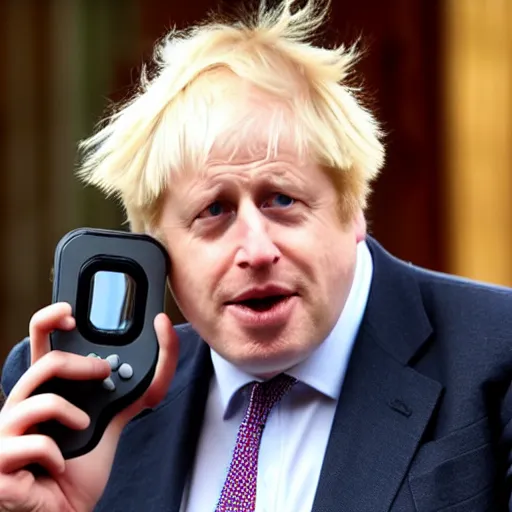 Image similar to Boris Johnson showing off his Nintendo Wii, happy shocked facial expression, 4k, 8k