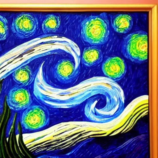 Image similar to starry night painting in the style of cubism