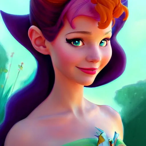 Prompt: 3 / 4 view of a portrait of a female fairy disney character with wings, confident pose, digital painting, artstation, concept art, smooth, sharp focus, illustration, trending on artstation, highly detailed, concept art, art by milt kahl, glen keane, marc davis, trending on artstation h 6 4 0