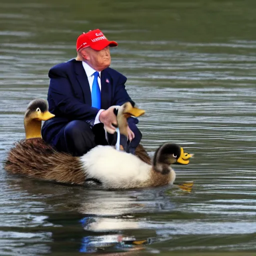 Prompt: donald trump riding a duck