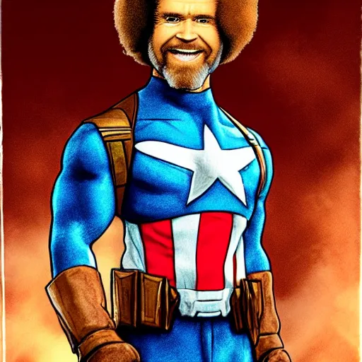 Prompt: Bob Ross as Captain America