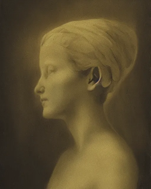 Image similar to foliage of a woman's face in profile, in the style of the Dutch masters and Gregory Crewdson, dark and moody