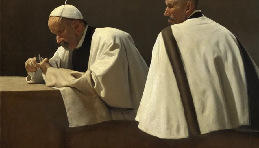 Prompt: painting by borremans, pope innocent x like a painting of velasquez, detailed, stunning