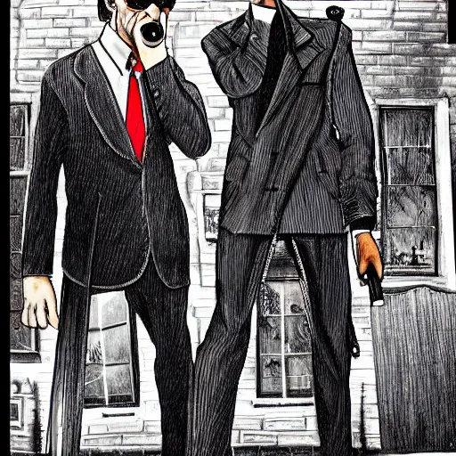 Image similar to The Artwork of R. Crumb and his Cheap Suit The-Godfather-with-a-gun, pencil and colored marker artwork, trailer-trash lifestyle