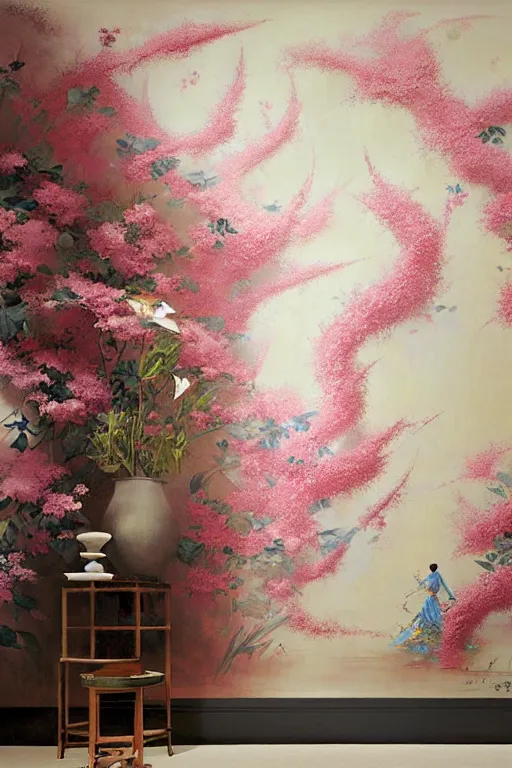 Image similar to Chinoiserie floral wall by Craig Mullins, miHoYo