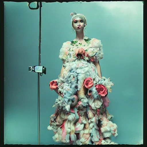 Image similar to kodak portra 4 0 0, wetplate, photo of a surreal artsy dream scene,, weird fashion, grotesque, extravagant dress, carneval, animal, wtf, photographed by paolo roversi style