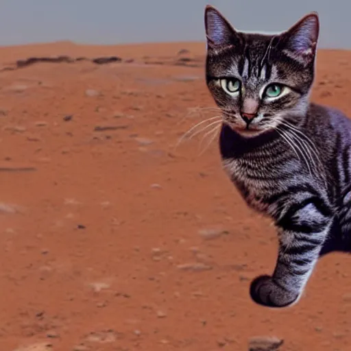 Prompt: a cat wearing a spacesuit in mars