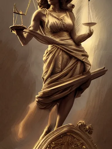 Prompt: lady justice blindfoldedholding a balance. intricate, elegant, highly detailed, digital painting, artstation, concept art, sharp focus, illustration, by justin gerard and artgerm, 8 k