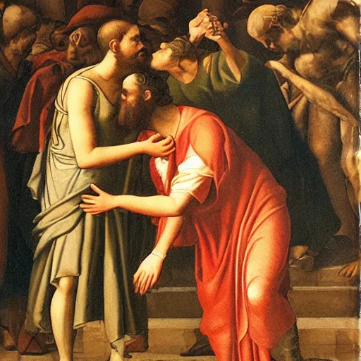 Image similar to David kissing Goliath