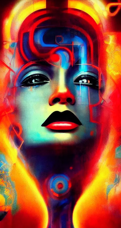 Prompt: art deco close up portait of head, like a dream digital painting cinematic dramatic fluid lines otherworldly vaporwave interesting details rule of thirds epic composition by artgerm basquiat