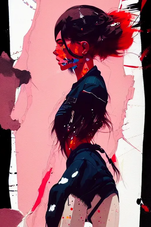 Image similar to a ultradetailed painting of a woman in streetwear, by conrad roset, greg rutkowski and makoto shinkai trending on artstation