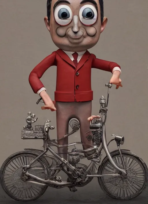 Prompt: full body of a tin toy mr bean, depth of field, zeiss lens, detailed, symmetrical, centered, fashion photoshoot, by nicoletta ceccoli, mark ryden, lostfish, earl nore, hyung tae, frank frazetta, breathtaking, 8 k resolution, extremely detailed, beautiful, establishing shot, artistic, hyperrealistic, octane render