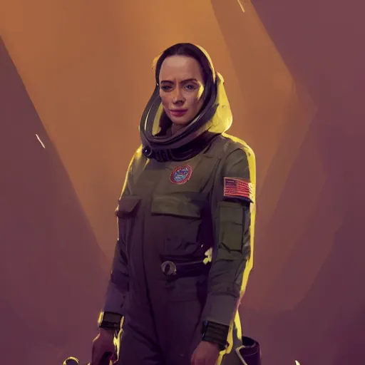 Image similar to portrait of a woman by greg rutkowski, emily blunt as an space engineer, she is about 4 0 years old, wearing a utilitarian jumpsuit, highly detailed portrait, digital painting, artstation, concept art, smooth, sharp foccus ilustration, artstation hq