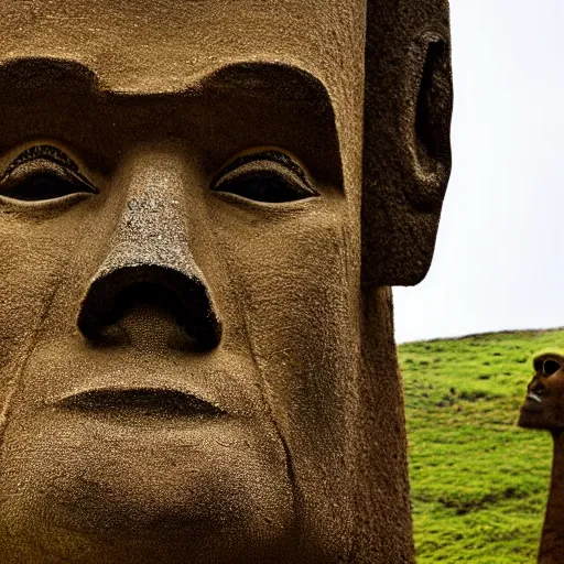 Prompt: LeBron James as an Easter island head statue, national geographic photograph