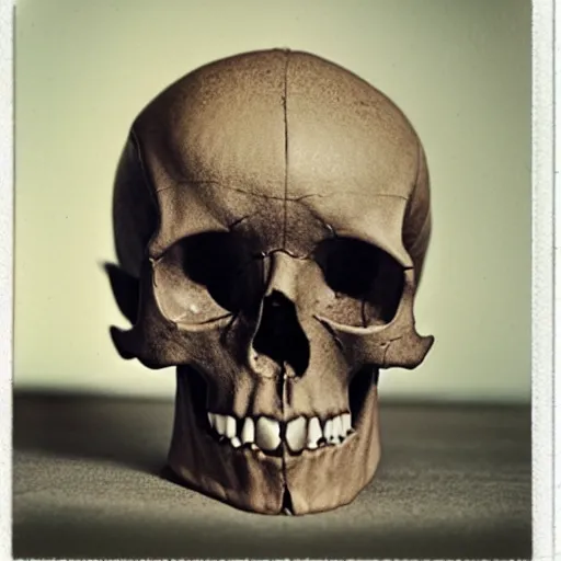 Prompt: polaroid of a human skull