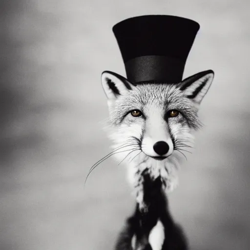 Image similar to 35mm photo of a fox with a top hat