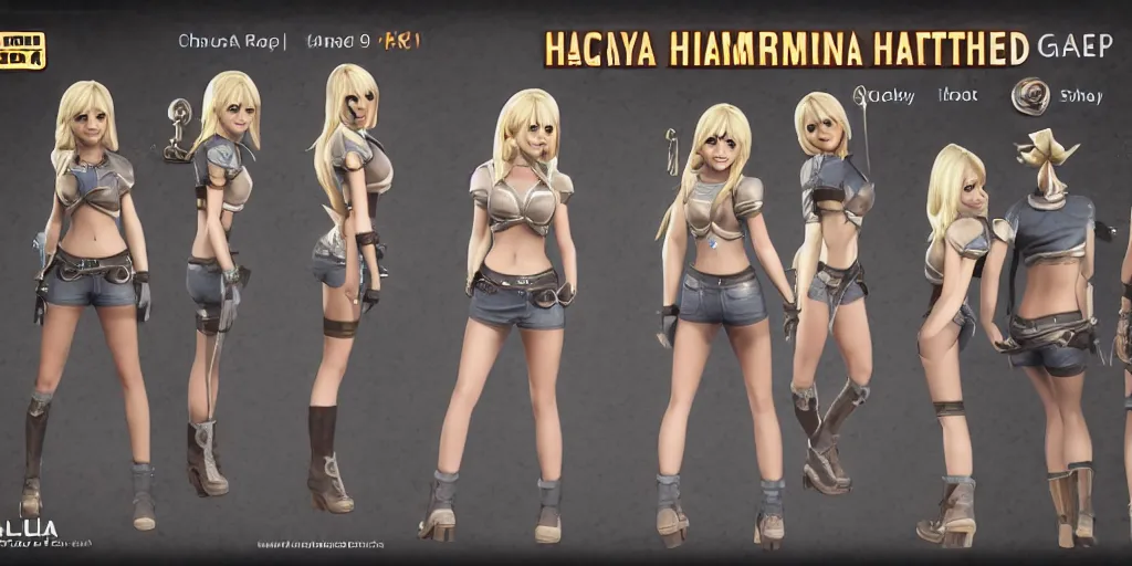 Image similar to character sheet of Lucy heartfilia as a champion in the game wild rift. 3d render, unreal engine 5, 8k resolution, sfw