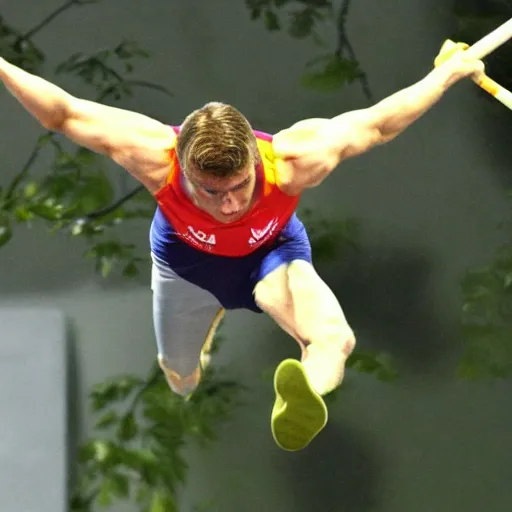 Image similar to Frog pole vaulting at the Olympics