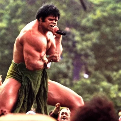 Image similar to hulk performing at woodstock