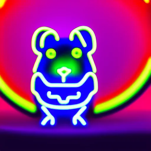 Image similar to cyberpunk hamster made of glowing neon lights holding a rainbow gem crystal, light reflection, 8 k, hd, logo
