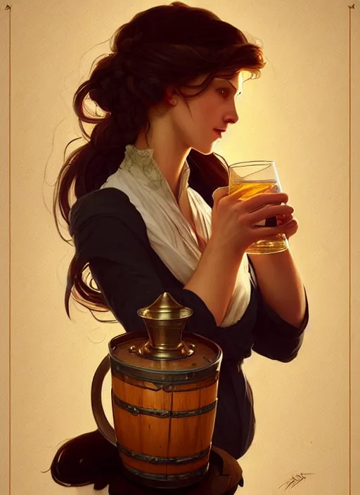 Image similar to a wooden tankard of ale digital painting, artstation, concept art, smooth, sharp focus, illustration, art by artgerm and greg rutkowski and alphonse mucha