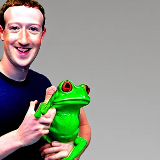 Image similar to mark zuckerberg holding his pet frog looking at the camera