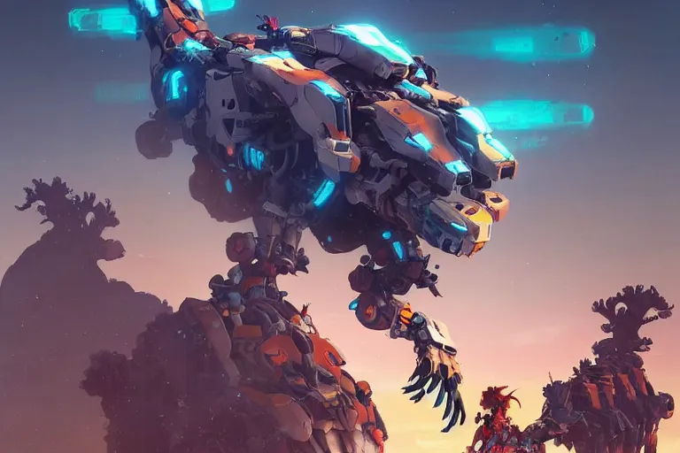 Image similar to grazer machine mecha animal beast robot of horizon forbidden west horizon zero dawn bioluminiscence, behance hd by jesper ejsing, by rhads, makoto shinkai and lois van baarle, ilya kuvshinov, rossdraws global illumination