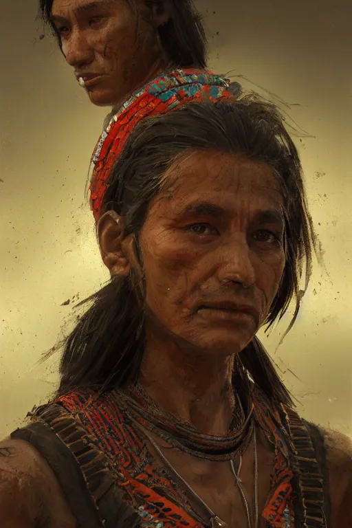 Image similar to aztec citizen, close - up portrait, poor, intricate, elegant, volumetric lighting, scenery, digital painting, highly detailed, artstation, sharp focus, illustration, concept art, ruan jia, steve mccurry