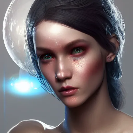 Image similar to spacegirl, 8 k uhd, unreal engine, reflected chrome, octane render in the artstyle of tom bagshaw, unreal engine 5, highly detailed face, true anatomy!, extremely detailed!, fishnets, dystopian, details visible, octane render