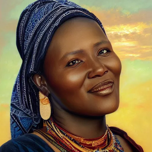 Prompt: portrait of a tanzanian woman ( 3 5 ) from tanzania in 2 0 2 1, an oil painting by ross tran and thomas kincade