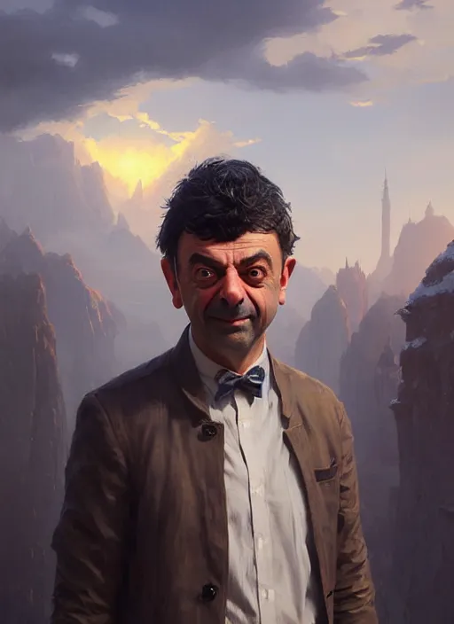 Image similar to highly detailed portrait of rowan sebastian atkinson unreal engine fantasy art by greg rutkowski loish rhads ferdinand knab makoto shinkai