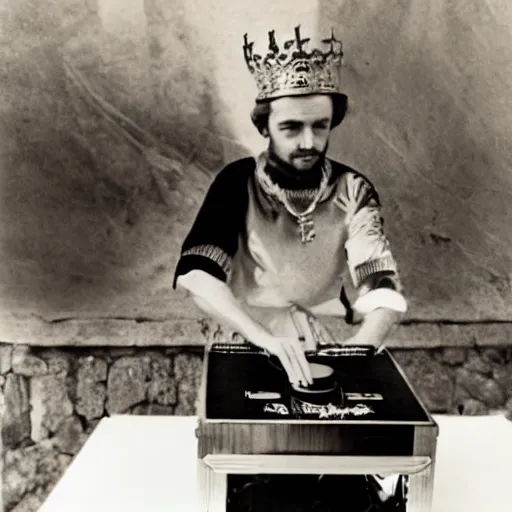 Prompt: photograph of henry the eighth djing in ibiza