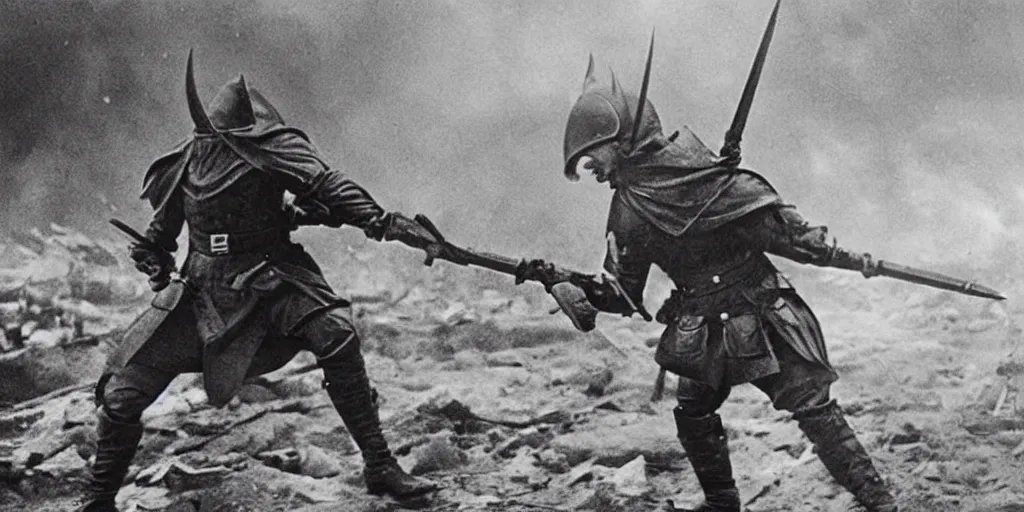 Prompt: A photo of Lord Sauron fighting in WWII