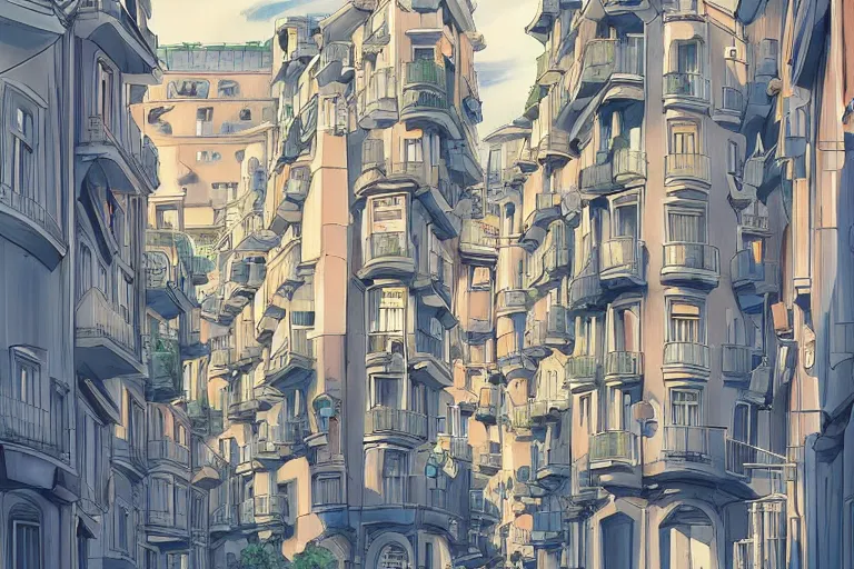 Image similar to madrid, spain. 4 k digital paint by studio ghibli hayao miyazaki. very sharp and detailed. trending on artstation and behance.