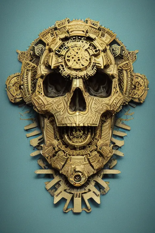 Prompt: conceptart 3 d render skull, the skull is decorated with art deco gears patterns, hyperrealistic, volumetric lighting, ultra detailed, elegant, octane render, blue and gold, 8 k, trending on artstation, unreal engine