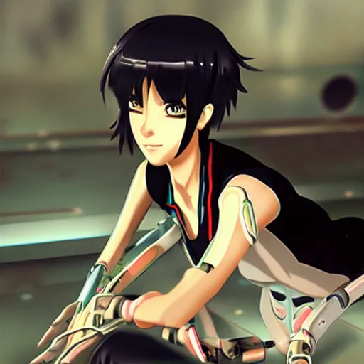 Image similar to makoto shinkai android mechanical cyborg anime girl