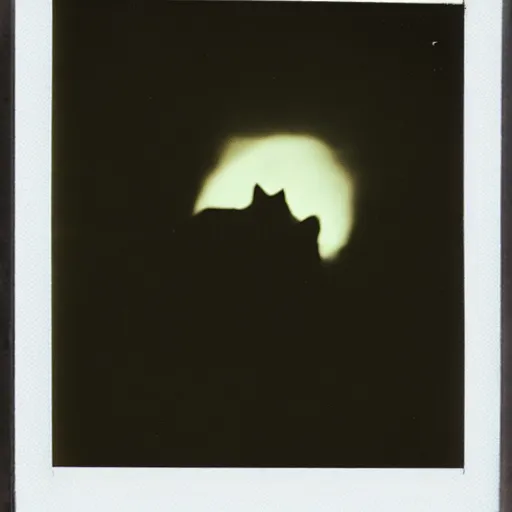 Image similar to polaroid photo of a cat watching a mushroom cloud in the background