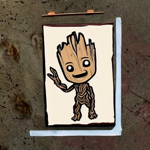 Prompt: baby groot on cave painting