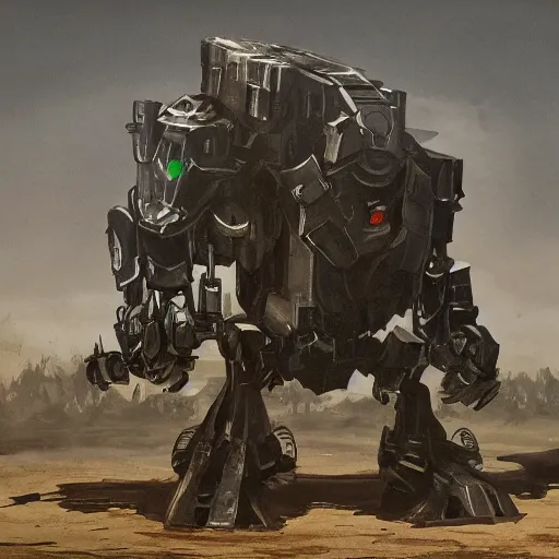 Image similar to hunt showdown mech boss in dark lair painting