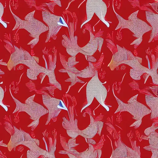 Prompt: red fish pattern wallpaper
