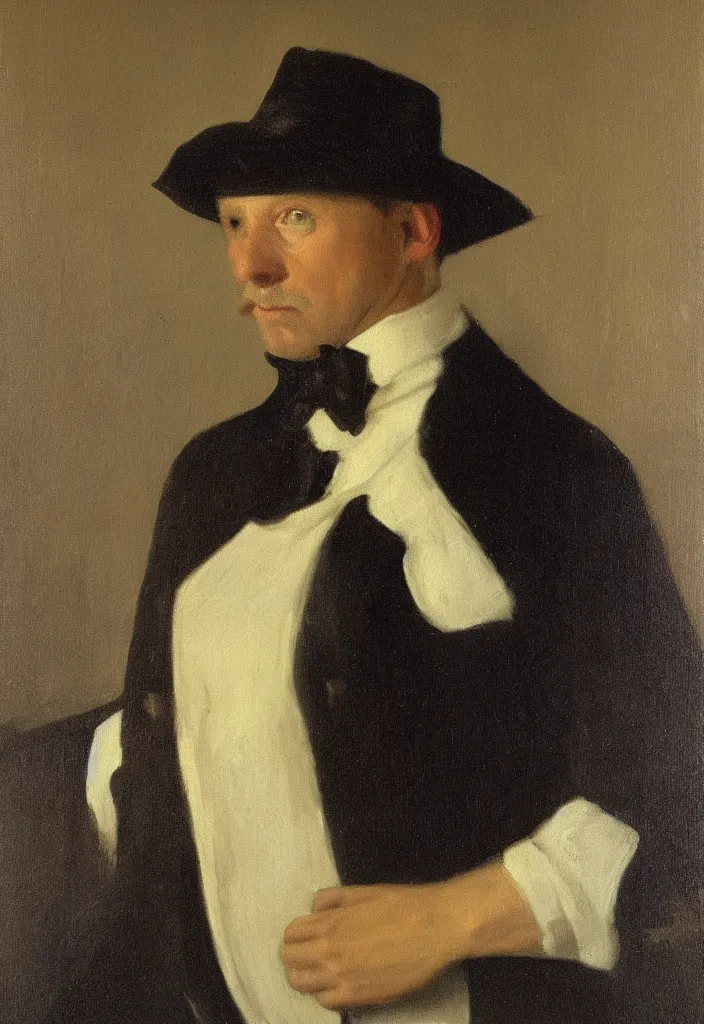 Prompt: aristocrat portrait, night, ilsted, oil on canvas