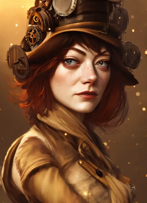 Prompt: steampunk portrait of Emma Stone, au naturel, hyper detailed, digital art, trending in artstation, cinematic lighting, studio quality, smooth render, unreal engine 5 rendered, octane rendered, art style by klimt and nixeu and ian sprigger and wlop and krenz cushart