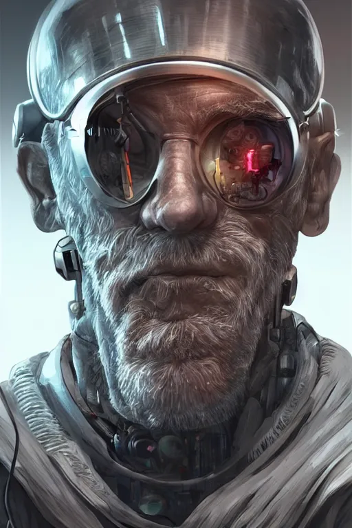 Image similar to Ultra realistic illustration of an old man cyborg, cyberpunk, sci-fi fantasy